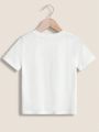 SHEIN Kids EVRYDAY Young Boy's Leisure Comfortable Slogan & Heart Print Short Sleeve T-Shirt