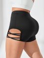 Ladies' Plus Size Cross Strappy Hollow Out Athletic Shorts