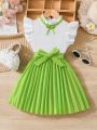 SHEIN Kids EVRYDAY Little Girls' Colorblock Flutter Sleeve Pleated Hem Dress
