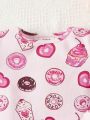 SHEIN Baby Girls' Casual Cute Doughnut Short Sleeves Tight T-Shirt And Shorts Pajama Set
