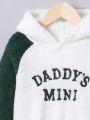 SHEIN Kids EVRYDAY Young Boy Letter Embroidery Raglan Sleeve Two Tone Teddy Hoodie & Pants