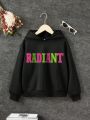 Girls' Casual Letter Printed Long Sleeve Hoodie Suitable For Autumn And Winter