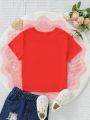Young Girls' Letter & Heart Printed Short Sleeve T-Shirt