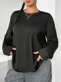 SHEIN Coolane Large Size Solid Color Patchwork Sleeve T-Shirt