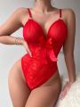Women's Butterfly Decorated Lace Spliced Sexy Lingerie Bodysuit