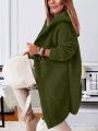 Plus Size Loose Fit Cardigan With Button Up Front And Drop Shoulder Sleeves