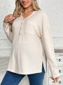 SHEIN Maternity Simple Solid Color Buttoned V-neck Long Sleeve T-shirt