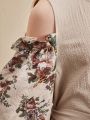 SHEIN Kids Nujoom Tween Girls' Loose Fit Casual Off Shoulder Ruffle Sleeve Long Dress With Round Neckline