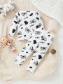 Baby Girls' Cute Patterned Long Sleeve Top And Long Pants Comfortable Homewear Set, Fall/Winter