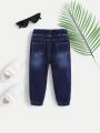 SHEIN Baby Boy's Washed Comfortable Soft Knitted Denim Pants