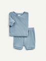 Cozy Cub 4pcs/Set Infant Boys' Solid Color Short Sleeve Tee And Shorts With Pullover, Summer