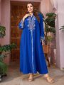 SHEIN Najma Women'S Plus Size Embroidered Flared Sleeve Arabic Style Dress