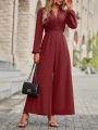 Lantern Sleeve Jumpsuit With Pleated Detail And Wide Leg
