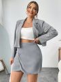SHEIN Essnce Plus Size Solid Color Single-breasted Suit Set