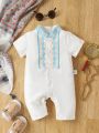 Fashionable Printed Short-Sleeved Shirts And Jumpsuits With Geometric Pattern Designed For Baby Boy