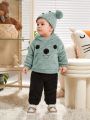 SHEIN Baby Boys' Cute Embroidered Fleece Hoodie And Pants Set