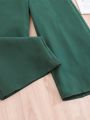 SHEIN Kids EVRYDAY Tween Girl Dark Green Solid Color Elegant Vintage Simple Jumpsuit With Thick Shoulder Straps For Summer