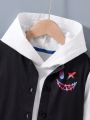 SHEIN Young Boys Contrasting Color E-Cartoon Print Baseball Uniform Jacket Without Sweatshirt