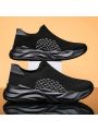Men's Color-block Knit Breathable Running Shoes With Stripe Detail And Slip-on Design