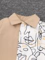 Baby Boys' Face Print Short Sleeve Shirt And Shorts Set