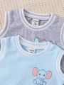 SHEIN Baby Boys' Elephant Shaped Letter Print Sleeveless Romper, 2 Colors, Homewear