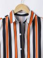 SHEIN Kids SUNSHNE 2pcs/Set Tween Boy Vertical Striped Short-Sleeved Shirt