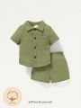 Cozy Cub Baby Boy Solid Color Short Sleeve Shirt And Short Pants 2pcs/Set