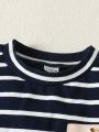 Baby Boys' Striped Patch Pocket T-Shirt And Solid Color Shorts Set