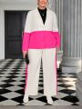 SHEIN Privé Plus Size Elegant Color Block Suit Two Piece