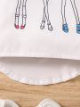 SHEIN Kids QTFun Girls' Casual Short Sleeve Printed Shirt With Hi-Low Hem, Summer