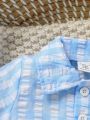 Blue And White Checked Baby Boy Jumpsuit With Turn-Down Collar For Casual Wear