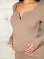 SHEIN Maternity Solid Color Split Hem Long Sleeve Dress