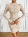 SHEIN Privé Women's Slim Fit Knitted Sweater Dress With Ribbed Round Neck