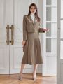 DAZY Lapel Collar Single Breasted Blazer And Pleated Skirt Two Piece Set