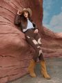 Styleloop Women's Fashionable Western Style Chunky Heel Knee High Boots