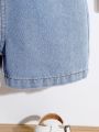 Baby Ruffle Trim Pocket Patched Denim Overall Romper
