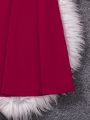 Teen Girls' Wine Red Pleated Skirt With Academia Style