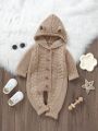 Baby Boys' Solid Color Hooded Knitted Romper