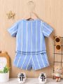 Baby Boy Striped Short Sleeve Top And Shorts Set
