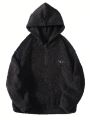 SHEIN Kids EVRYDAY Boys' Hooded Plush Sweatshirt With Letter Embroidery, For Youth