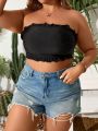 SHEIN Swim Basics Plus Size Solid Color Bandeau Swimsuit Top For Beach Vacation