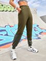 Street Sport Women's Olive Green High Waist Patchwork Sportswear Pants