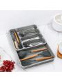Diversified Expandable Divided Drawer Organizer Tray Modern Kitchen Cutlery, Utensil, Silverware Holder, Cabinet Storage with 6 Compartments for Spoons Forks Knives es Grey