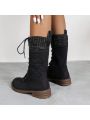 Women's Chunky Heel Lace-up High Boots, Outdoor Warm Boots
