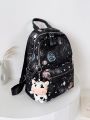 Galaxy Print Double-back Backpack School Bag With Bag Charm For Teen Girls Women,College Students Perfect for High School,College,Business,Work Outdoors Back to School
