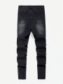 SHEIN Teen Boys'  Casual Washed Skinny Black  Denim Jeans ,For Spring And Summer Teen Boy Outfits