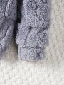 Baby Boys' Rabbit Embossed Fleece Top & Pants Set With Teddy Bear Embroidery & Hat, 3pcs