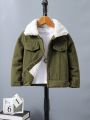 SHEIN Kids EVRYDAY Young Boy Borg Collar Flap Detail Thermal Lined Corduroy Coat Without Tee