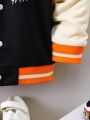 Toddler Boys' Cute Bear & Letter Print Comfortable Baseball Collar Color Block Long Sleeve Jacket Sweatshirt, Spring Autumn Winter