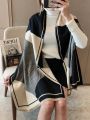 1pc  Cashmere Feeling Color Block Long Shawl Scarf, Geometric Pattern Keep Warm Wool Fashion Scarf For Autumn Winter Daily Life Evening Dresses Travel Office Winter Wedding and gift